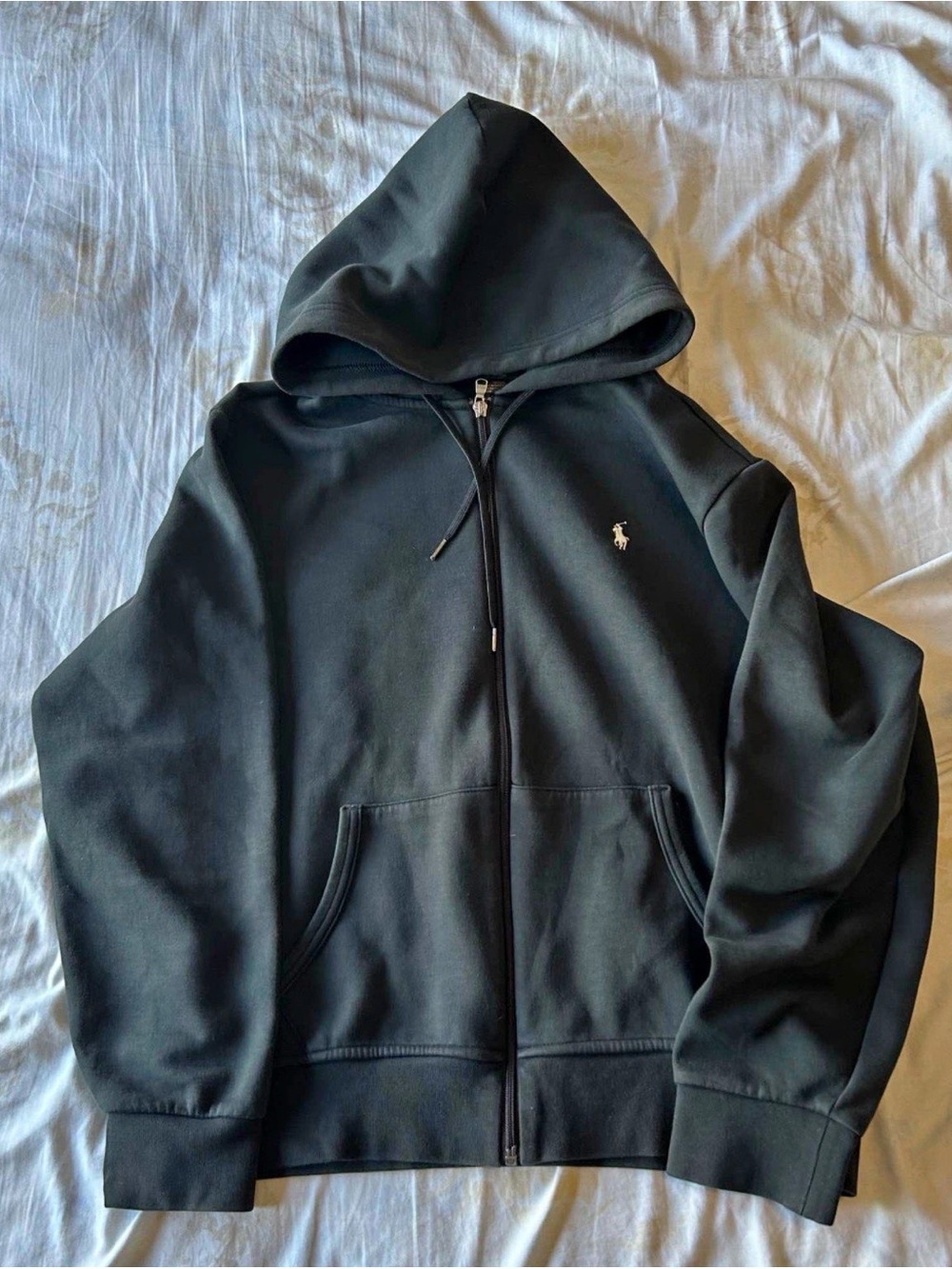 Polo Ralph Lauren Black Zip Hoodie with Small White Pony Logo